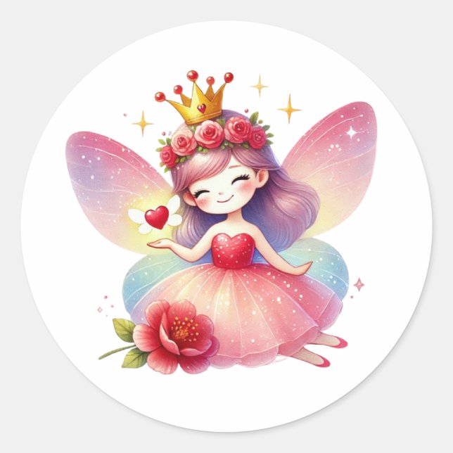 Valentines Adorable Fairy Runder Aufkleber (Vorderseite)
