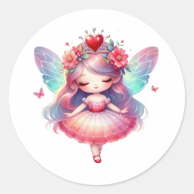 Valentines Adorable Fairy Runder Aufkleber (Vorderseite)