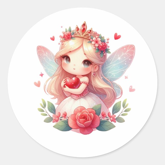 Valentines Adorable Fairy Runder Aufkleber (Vorderseite)