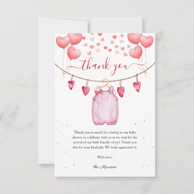 Valentine's Baby Shower Thank You Card Dankeskarte (Vorderseite)