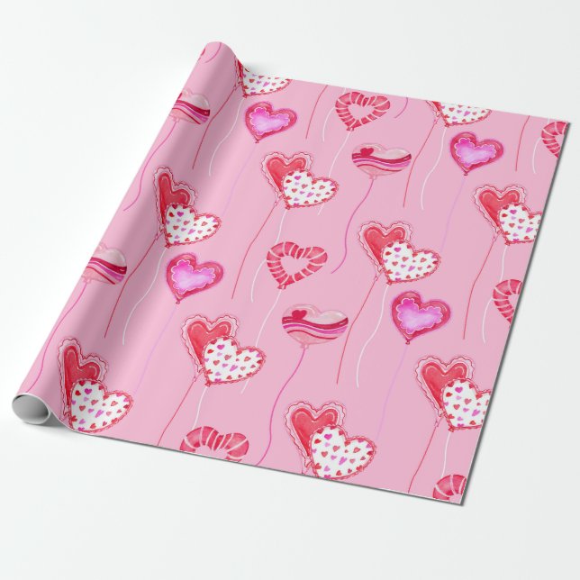 Valentines Ballons Packpapier (Ungerollt)