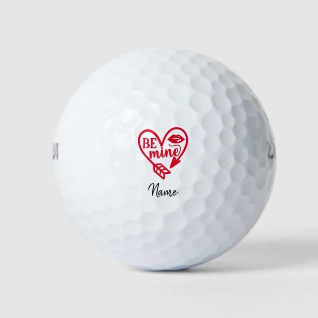 Valentine's Be Mine mit rotem Herzen zum Golfer Golfball (Vorderseite)