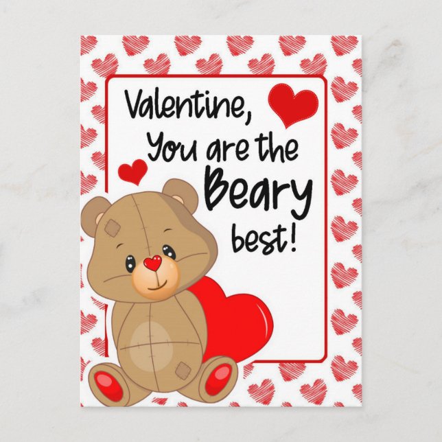 Valentines Beary Best Hearts Feiertagspostkarte (Vorderseite)