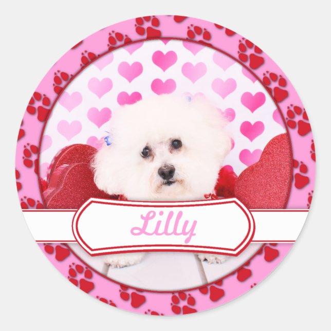 Valentines - Bichon Frise - Lilly Runder Aufkleber (Vorderseite)