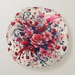 Valentines Bouquet / Rose Spritzer Art Rundes Kissen