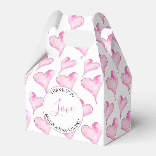 Valentines Box Pink Watercolor Hearts Geschenkschachtel (Vorderseite)