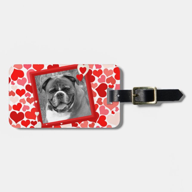 Valentines Boxer Hunde Herz Gepäckanhänger (Vorderseite horizontal)