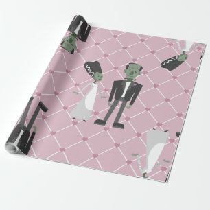 valentines bride frankenstein monster pink herzen geschenkpapier