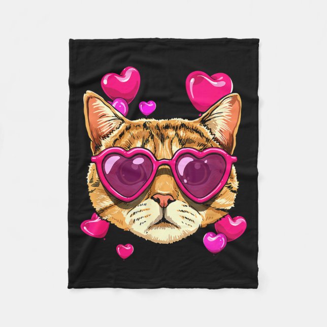 Valentines Ca Kitten Wearing Sungl Heart Cat Lover Fleecedecke (Vorderseite)