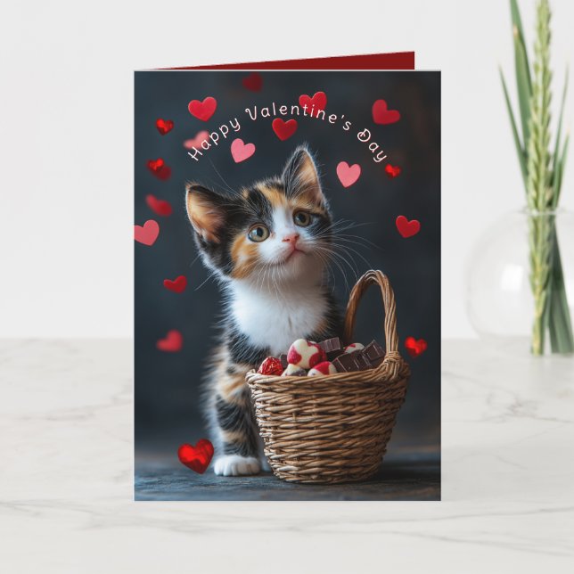 Valentine's Calico Kitten Chocolates Red Hearts  Karte (Vorderseite)