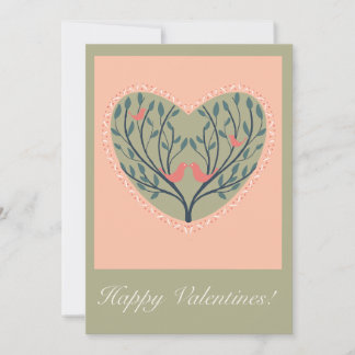 Valentines card with birds and tree design feiertagskarte