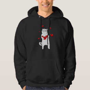 Valentine's Cat Holding Hearts Valentinstag Hoodie