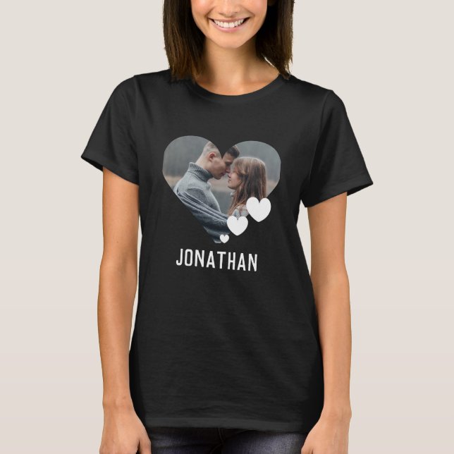 Valentines Couple Heart Custom Personalisiert Foto T-Shirt (Vorderseite)