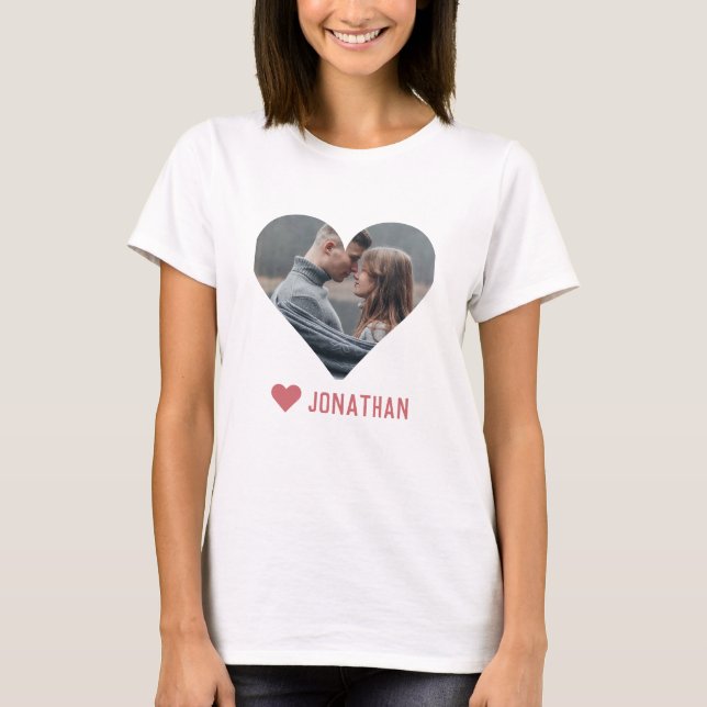 Valentines Couple Heart Custom Personalisiert Foto T-Shirt (Vorderseite)