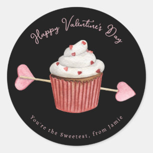 Valentine's Cupcake Heart & Arrow Runder Aufkleber