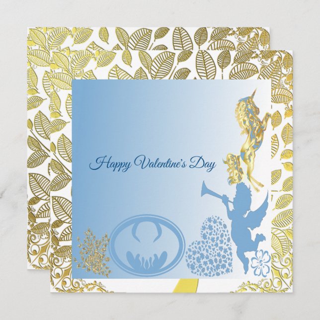 Valentines Cupid Blue Gold Foliage Border Romantis (Vorne/Hinten)