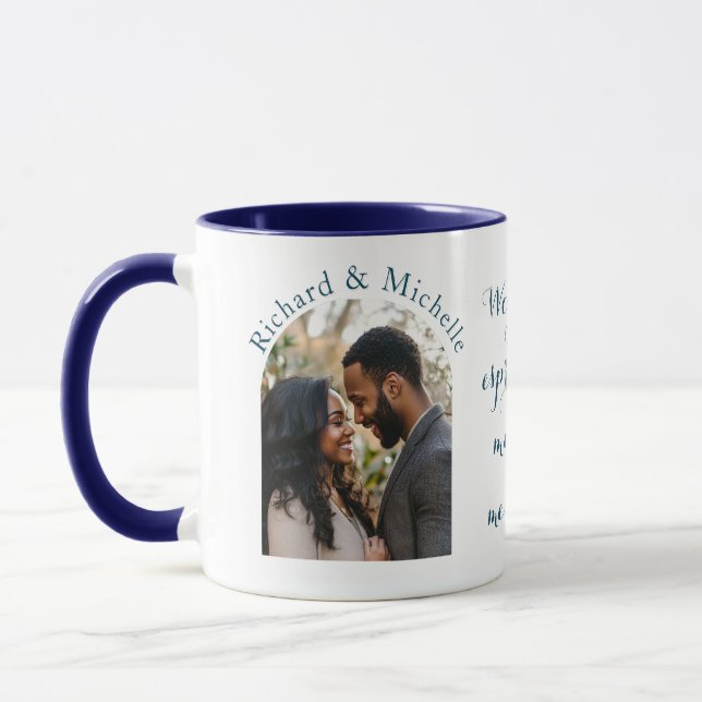 Valentines Custom Foto Names und Liebe Quote Blue Tasse (Links)