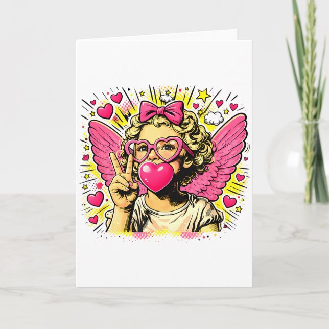 Valentines Cute Cupid Heart Angel Love Holiday Com Karte (Vorderseite)