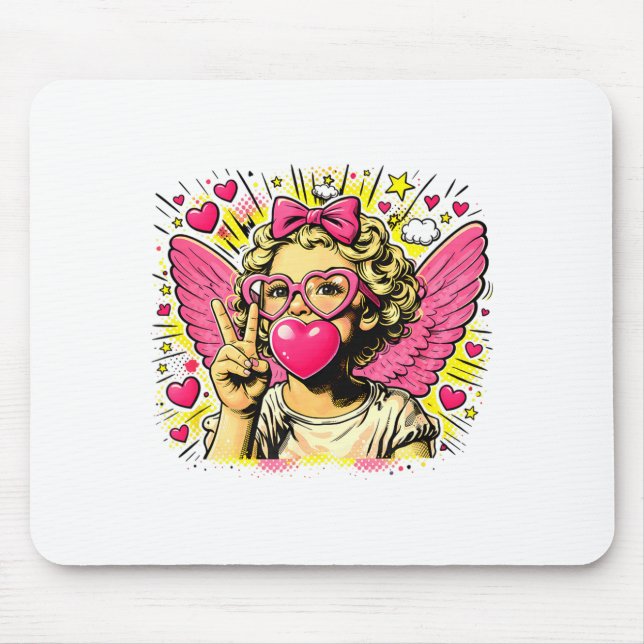 Valentines Cute Cupid Heart Angel Love Holiday Com Mousepad (Vorne)