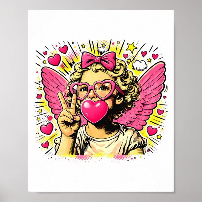 Valentines Cute Cupid Heart Angel Love Holiday Com Poster (Vorne)