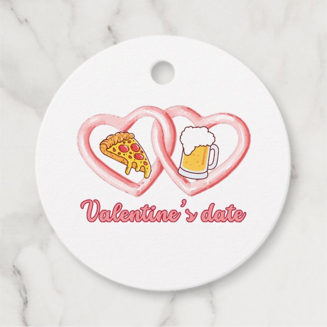 Valentine's Date Pizza Beer Geschenkanhänger (Vorderseite)