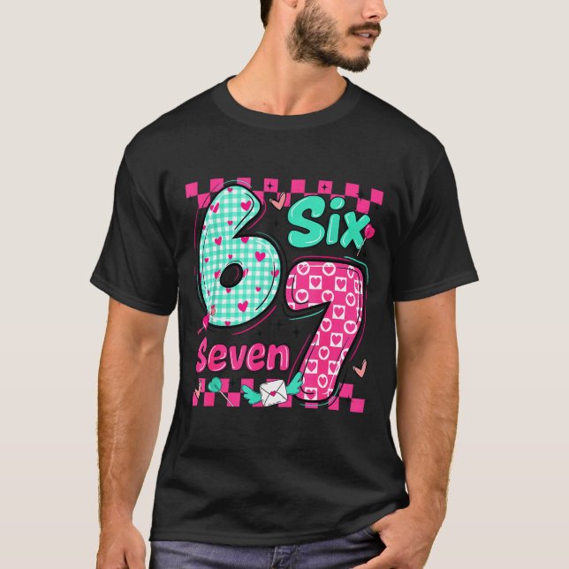 Valentine's Day 6 7 Six Seven Preppy Hearts Couple T-Shirt (Vorderseite)