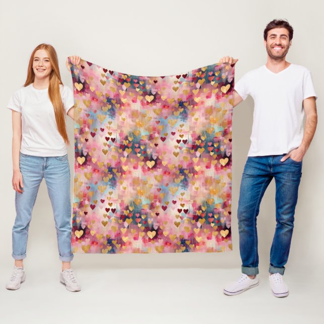Valentine's Day Abstract Gold Color Hearts Fleecedecke (Beispiel)