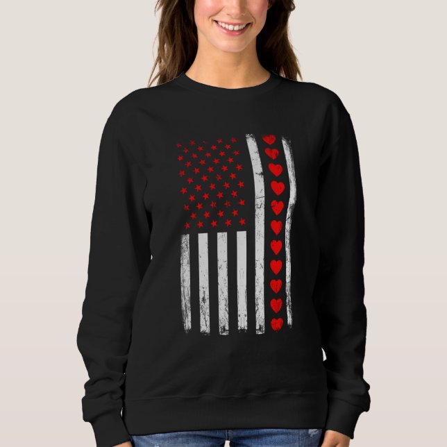 Valentines Day American Flag Hearts Him Her Boys G Sweatshirt (Vorderseite)