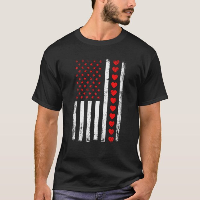 Valentines Day American Flag Hearts Him Her Boys G T-Shirt (Vorderseite)