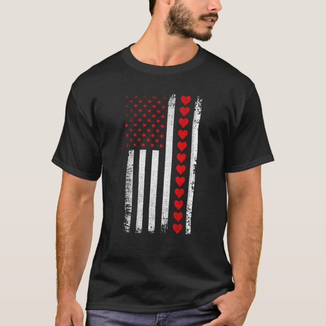 Valentines Day American Flag Hearts Him Her Boys G T-Shirt (Vorderseite)