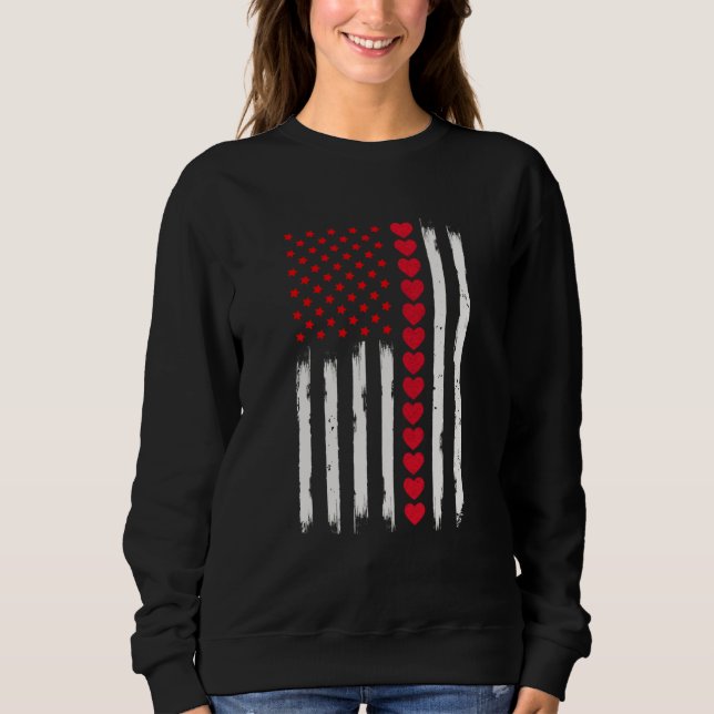 Valentines Day American Flag Hearts Valentine's da Sweatshirt (Vorderseite)