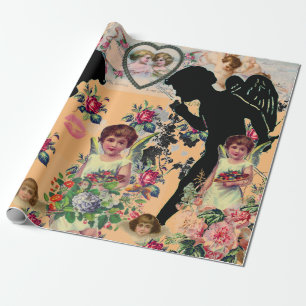 VALENTINE'S DAY ANGELS IN PEACH Wrapping Paper Geschenkpapier