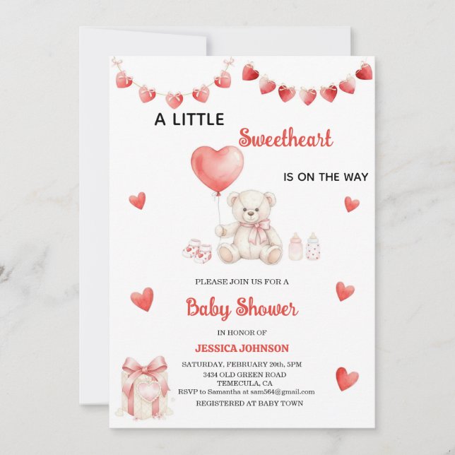Valentine's Day Baby Shower Teddy Bear Hearts  Einladung (Vorderseite)