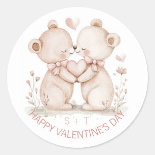 Valentine's Day Bear Couple Custom Initials Runder Aufkleber