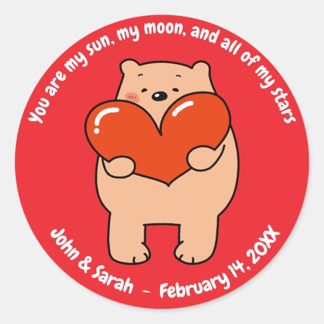 Valentine's Day Bear Heart Runder Aufkleber (Vorderseite)