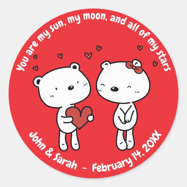Valentine's Day Bear Heart Runder Aufkleber (Vorderseite)