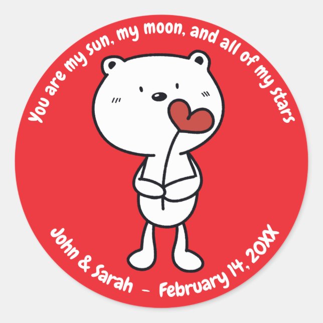 Valentine's Day Bear Heart Runder Aufkleber (Vorderseite)