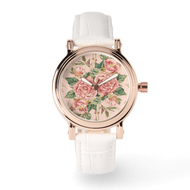 Valentine's Day, Beautiful Pink Roses Flowers Armbanduhr (Vorderseite)