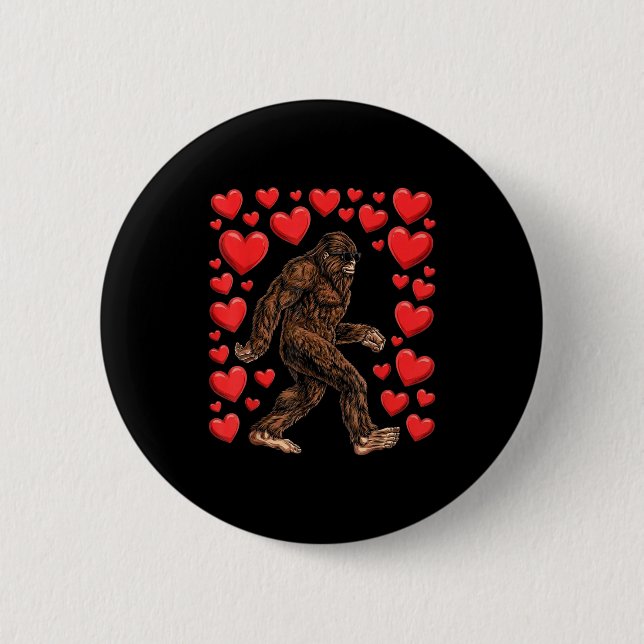 Valentines Day Bigfoot Red Hearts Funny Sasquatch  Button (Vorderseite)