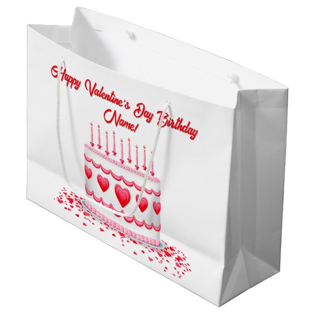 Valentine's Day Birthday Cake Customizable Candles Große Geschenktüte (Vorderseite Schrägansicht)