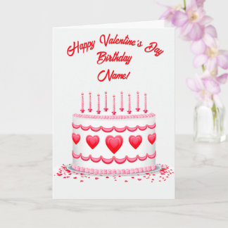 Valentine's Day Birthday Cake Customizable Candles Karte