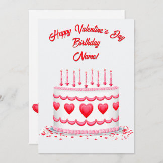 Valentine's Day Birthday Cake Customizable Candles Karte