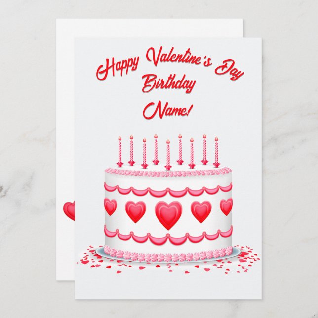 Valentine's Day Birthday Cake Customizable Candles Karte (Vorne/Hinten)