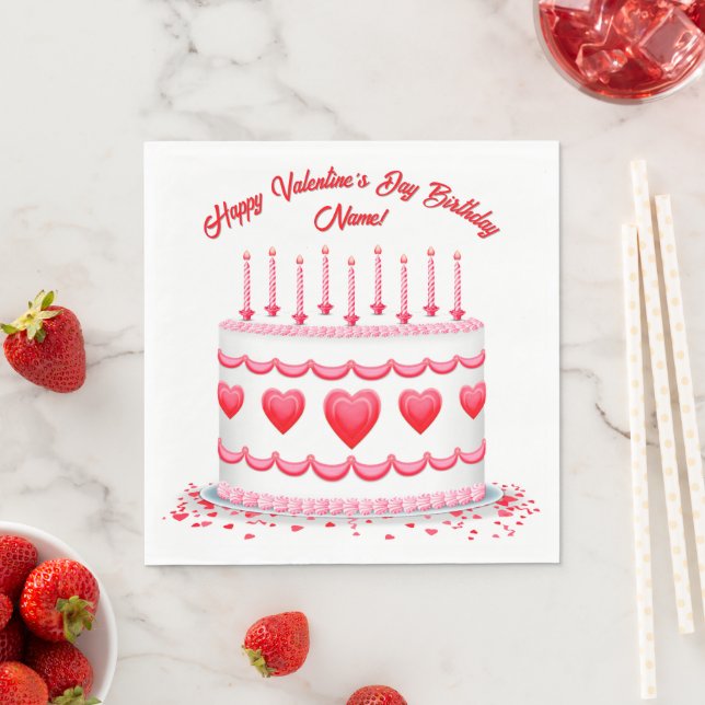 Valentine's Day Birthday Cake Customizable Candles Serviette (Beispiel)