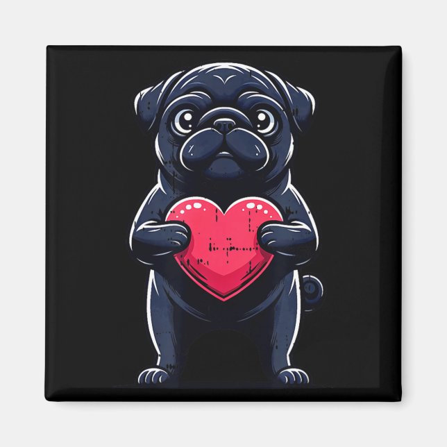 Valentines Day Black Pug Heart Funny Dog Mom Dad F Magnet (Vorne)