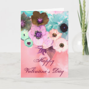 VALENTINE'S DAY BLAUE PINK ROSES, ANEMONE BLUME FEIERTAGSKARTE