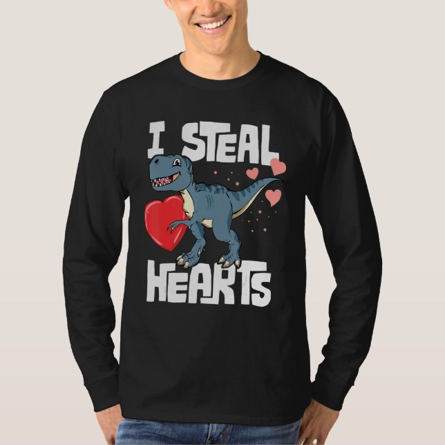Valentines Day Boys T Rex Dinosaur I Steal Hearts T-Shirt (Vorderseite)