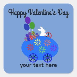 Valentine's Day Bunny Riding Egg Car #3 Stickers