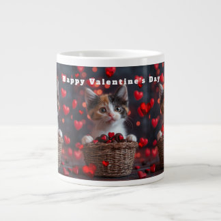 Valentine's Day Calico Kitten Red Hearts Candy Jumbo-Tasse