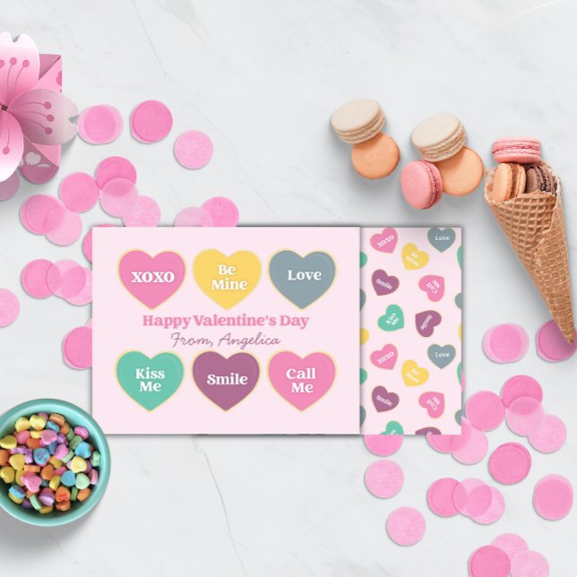 Valentine's Day Candy Hearts Design Mitteilungskarte (Valentine Card for Kids classroom personalized)